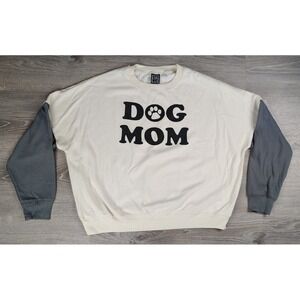 Modern Lux Dog Mom XL Colorblock Cozy Warm‎ Sweatshirt Off White Pullover